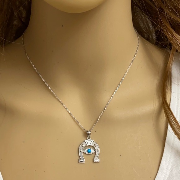 Silver Evil Eye Protection HorseShoe Necklace Luck - Picture 8 of 8
